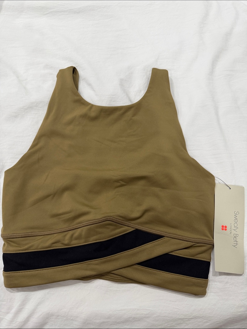 Sweaty Betty Olive & Black Cross-Front Sports Bra